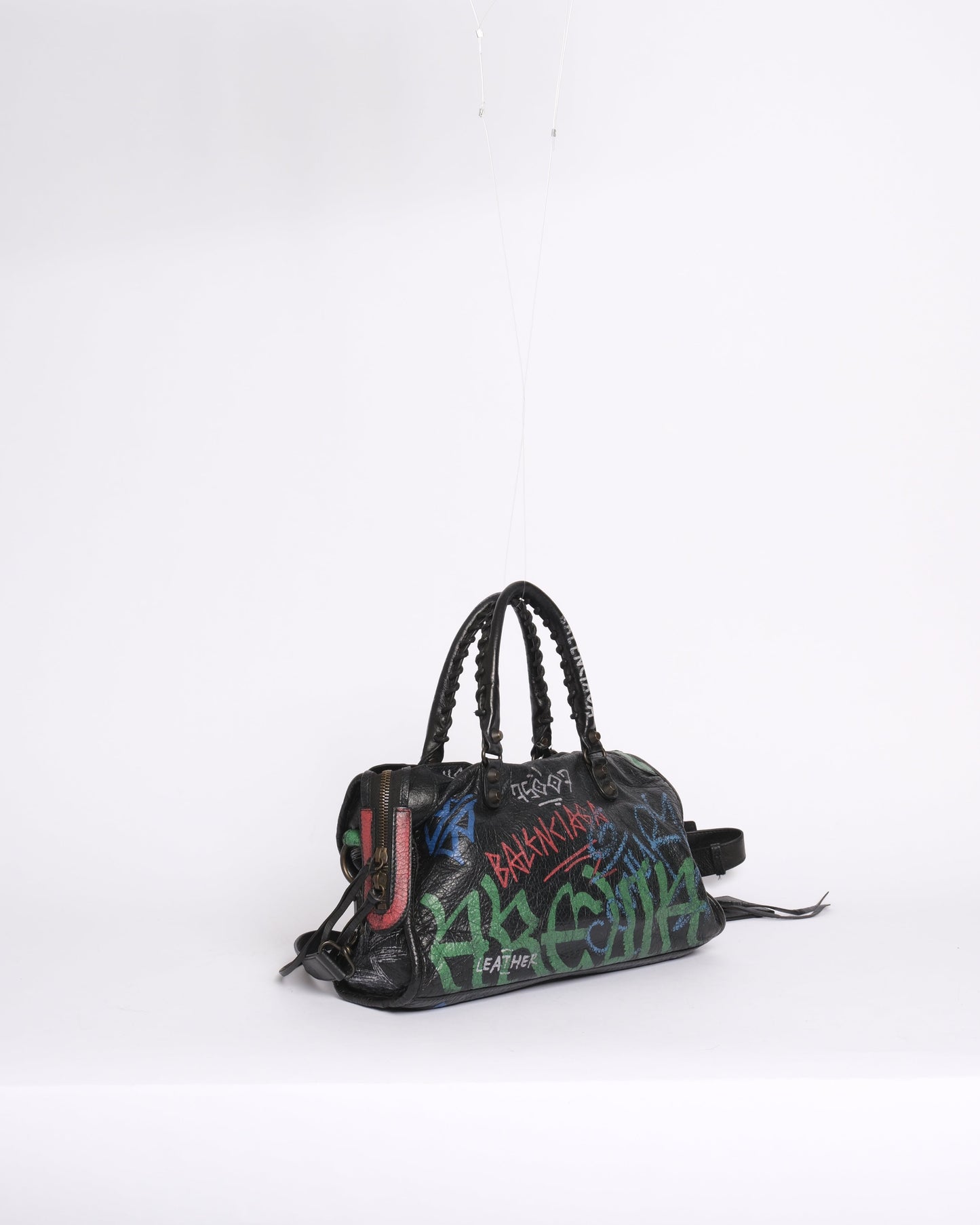 Balenciaga Black Leather Graffiti Mini City Bag