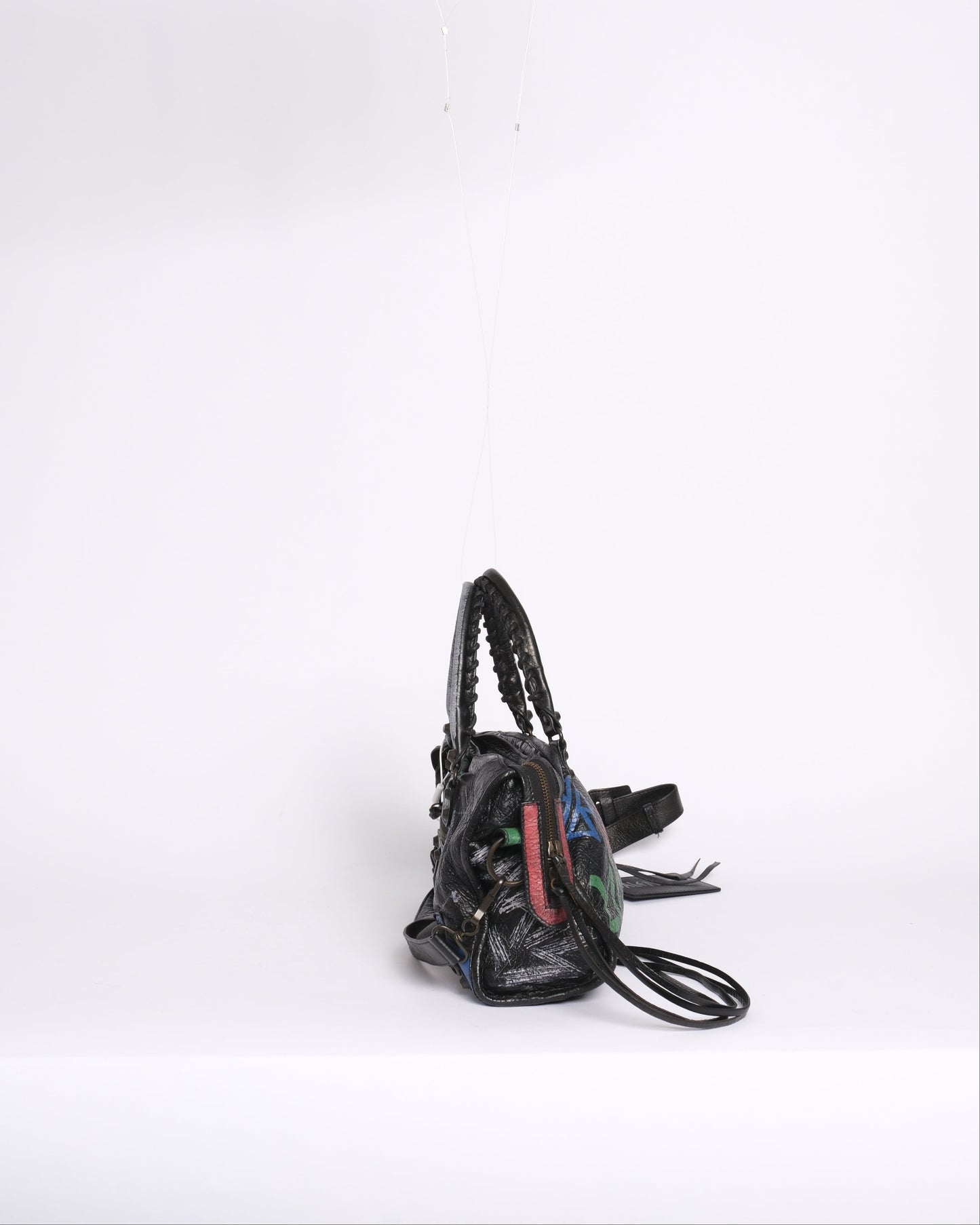 Balenciaga Black Leather Graffiti Mini City Bag