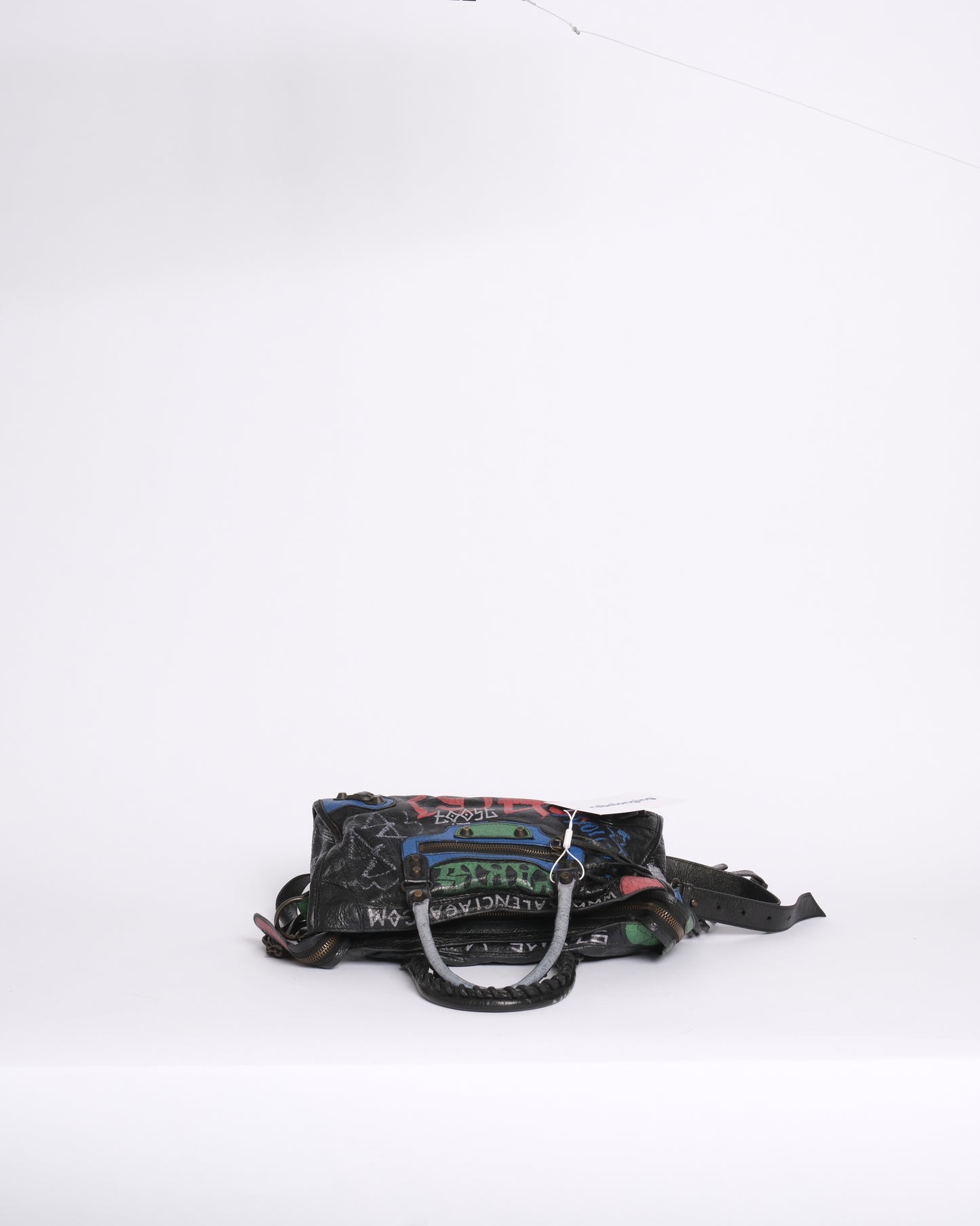 Balenciaga Black Leather Graffiti Mini City Bag