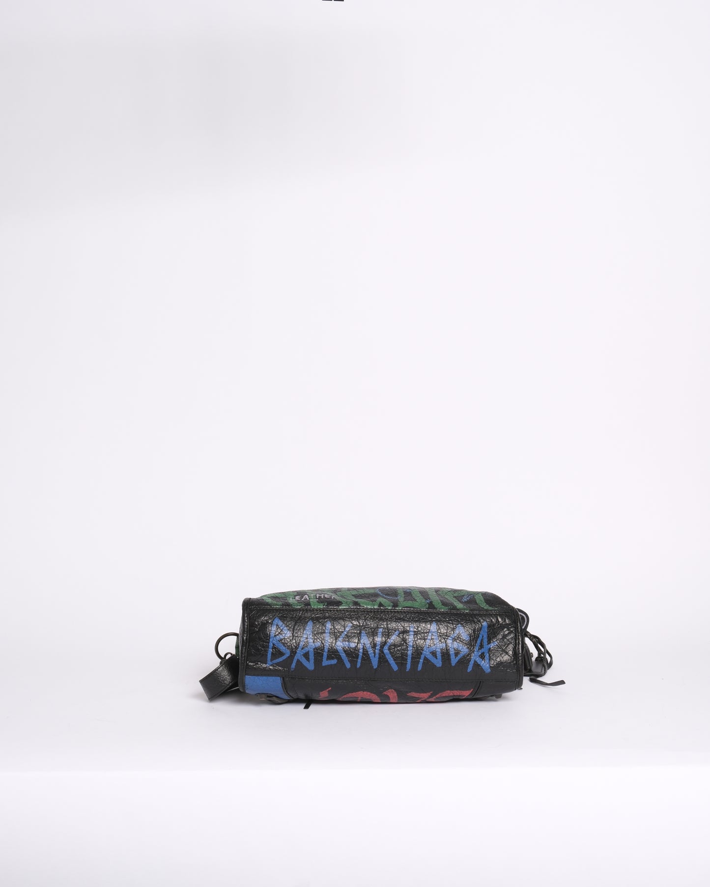 Balenciaga Black Leather Graffiti Mini City Bag