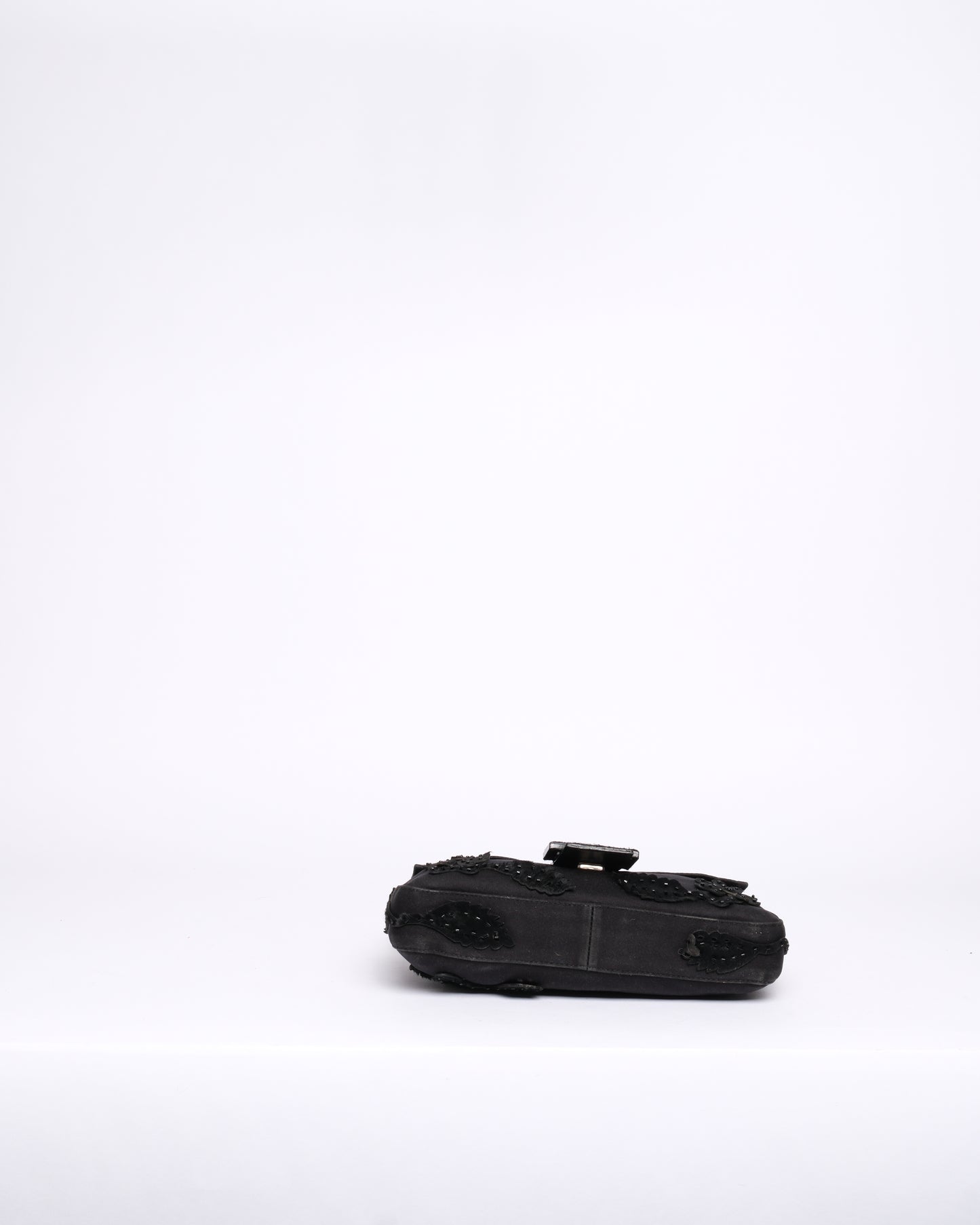 Fendi Black Neoprene & Pony-Hair Beaded Embroidered Floral Baguette