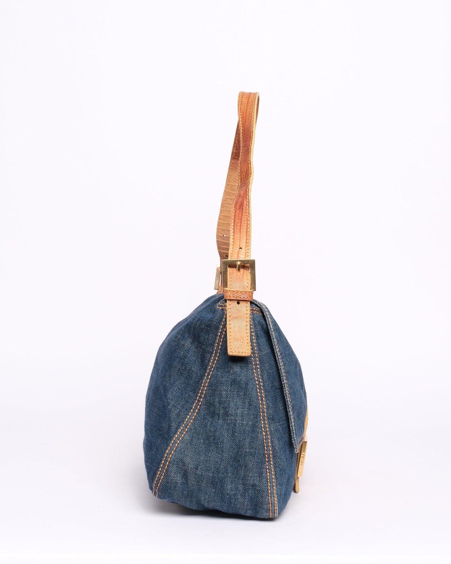 Fendi Denim Mama Baguette w/ Lizard Trim