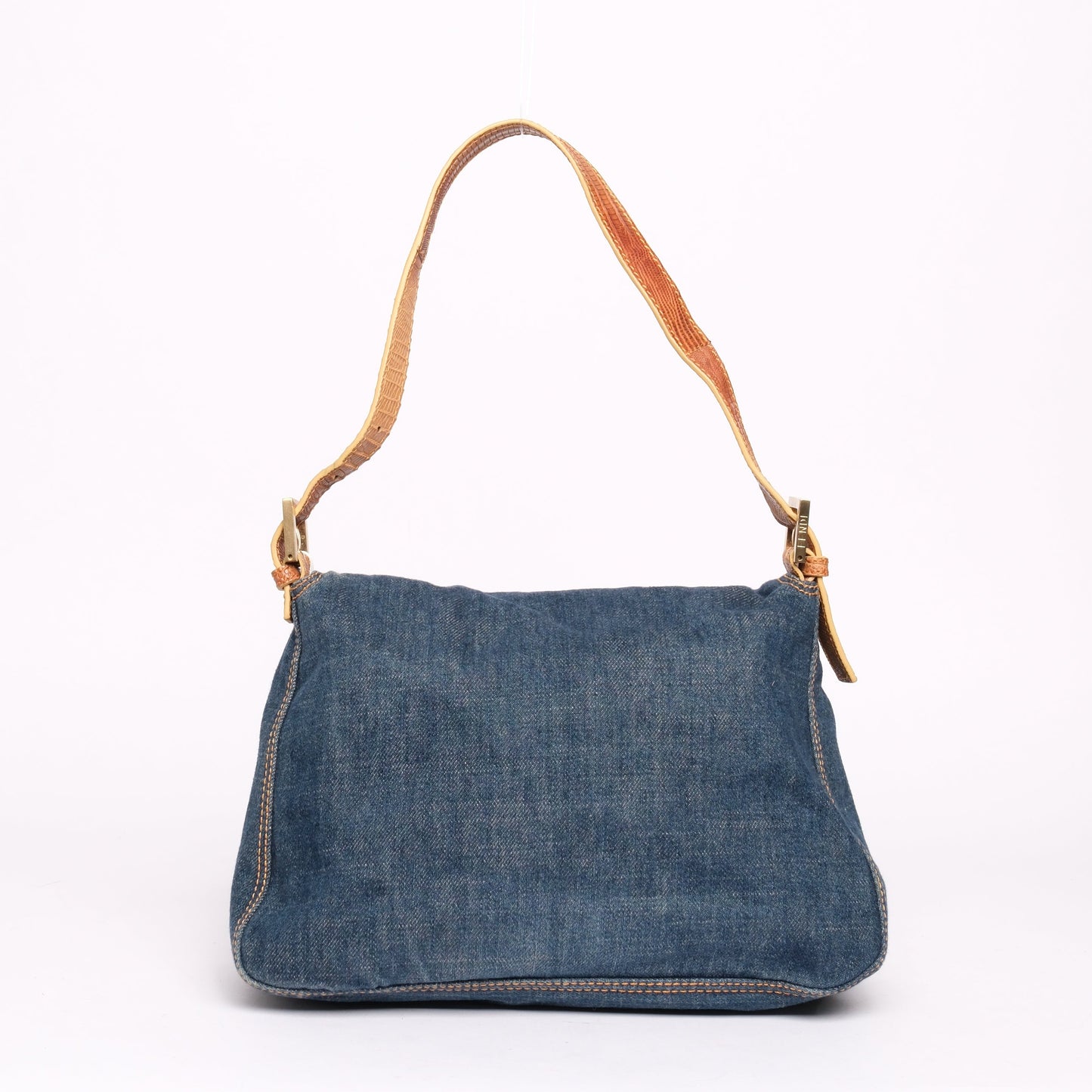 Fendi Denim Mama Baguette w/ Lizard Trim