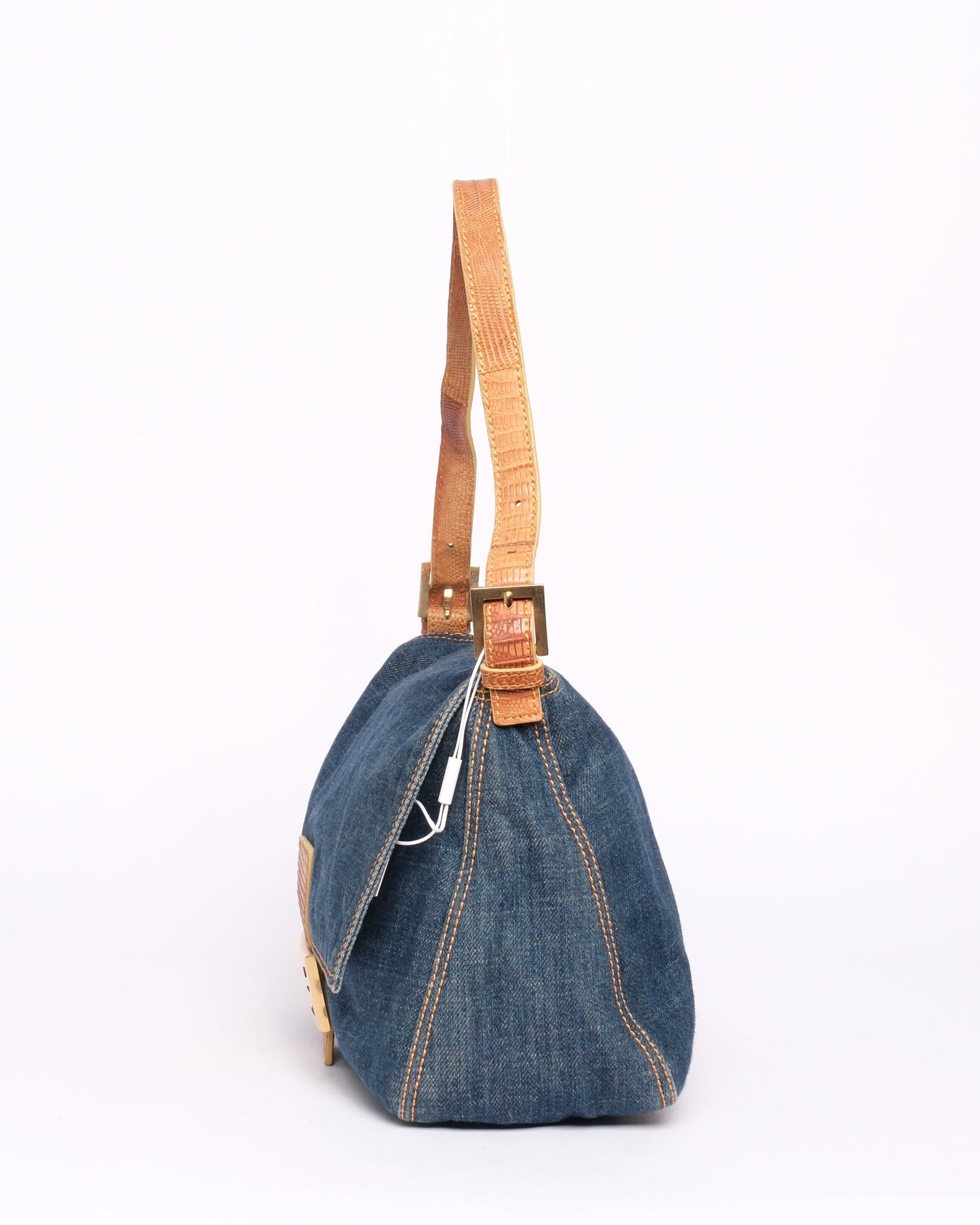 Fendi Denim Mama Baguette w/ Lizard Trim
