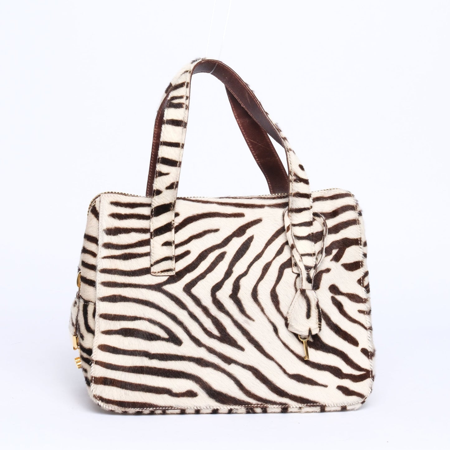 Prada Zebra Printed Pony-Hair Top Handle Bag