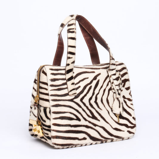 Prada Zebra Printed Pony-Hair Top Handle Bag