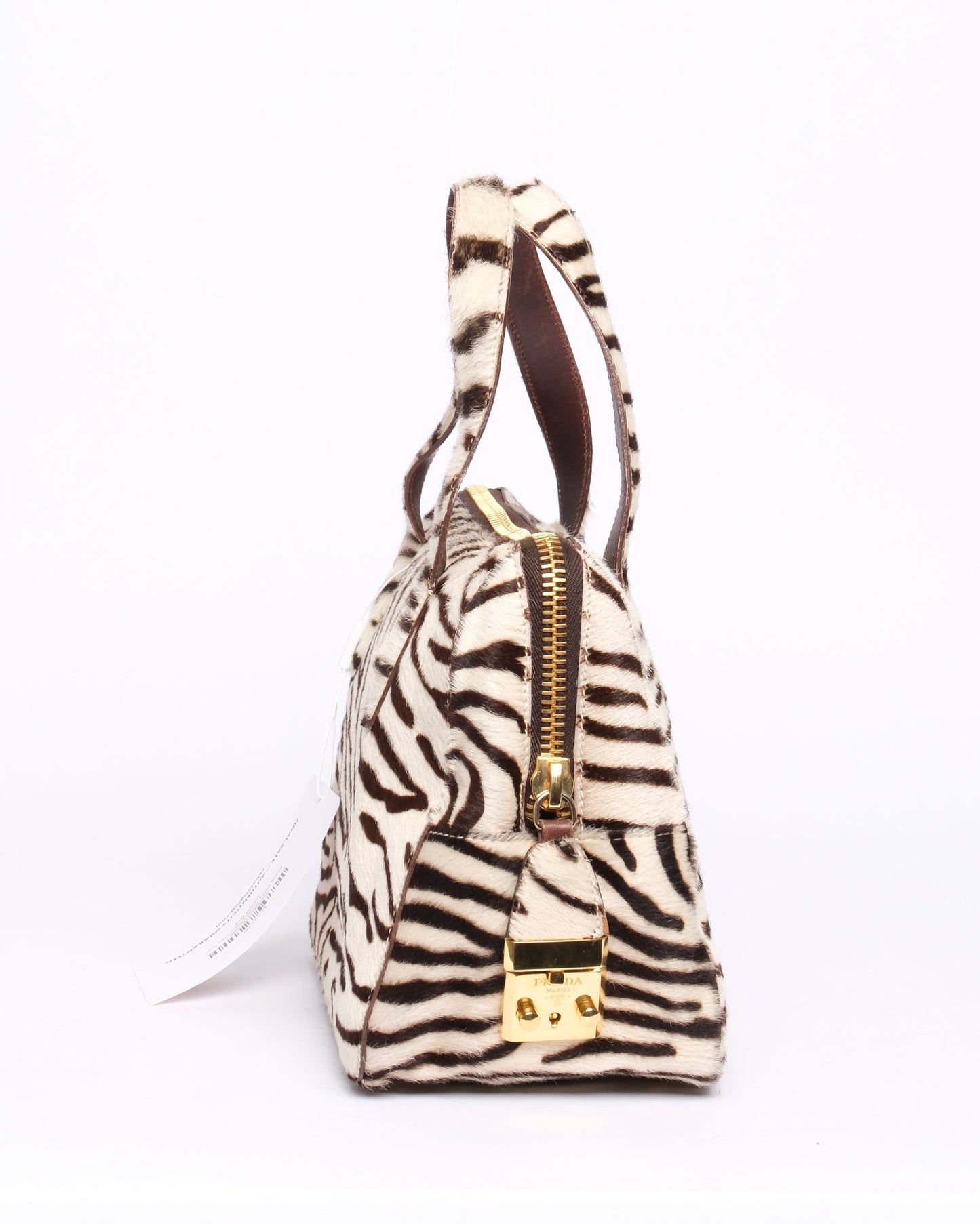 Prada Zebra Printed Pony-Hair Top Handle Bag