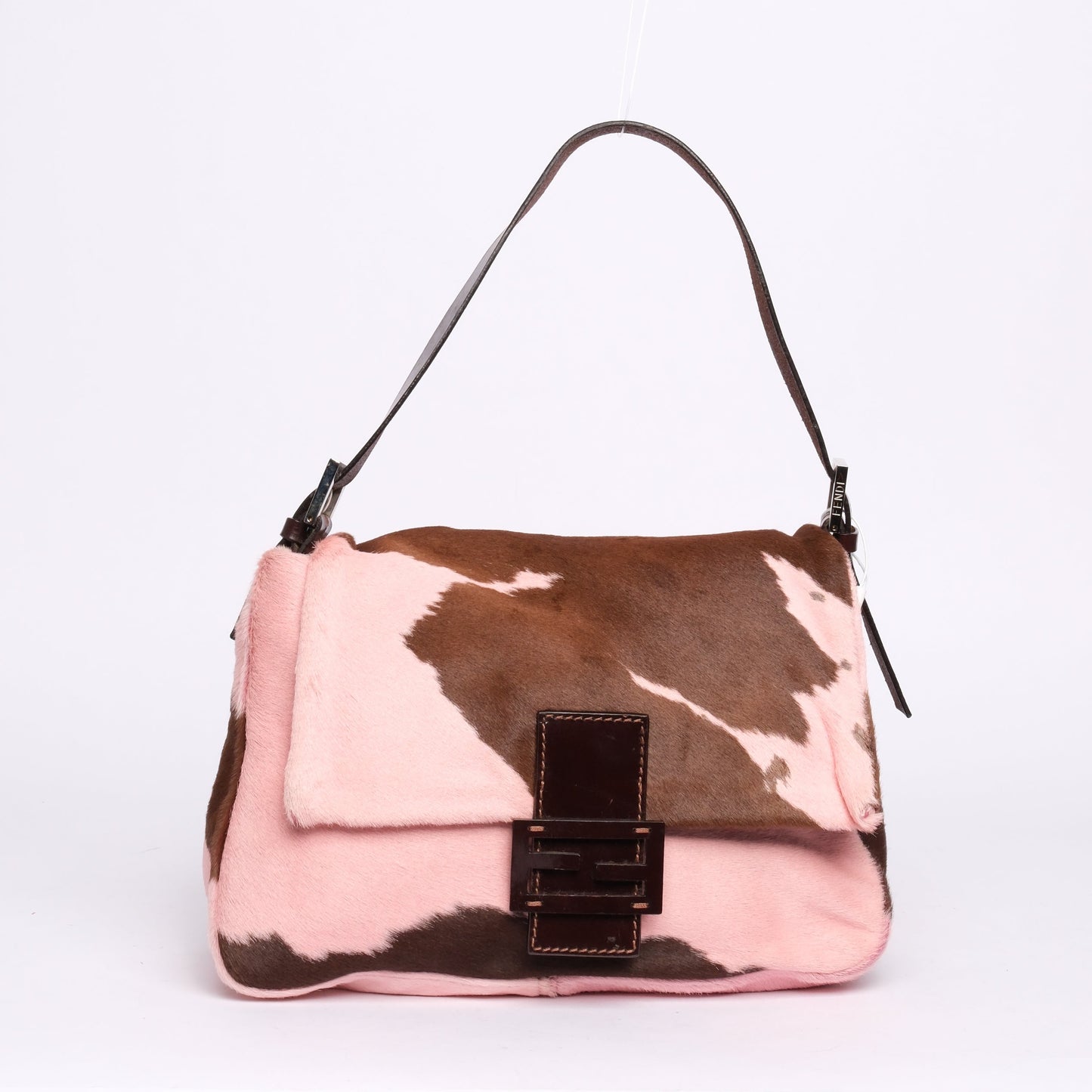 Fendi Pink & Brown Pony-Hair Cow Printed Mamma Baguette