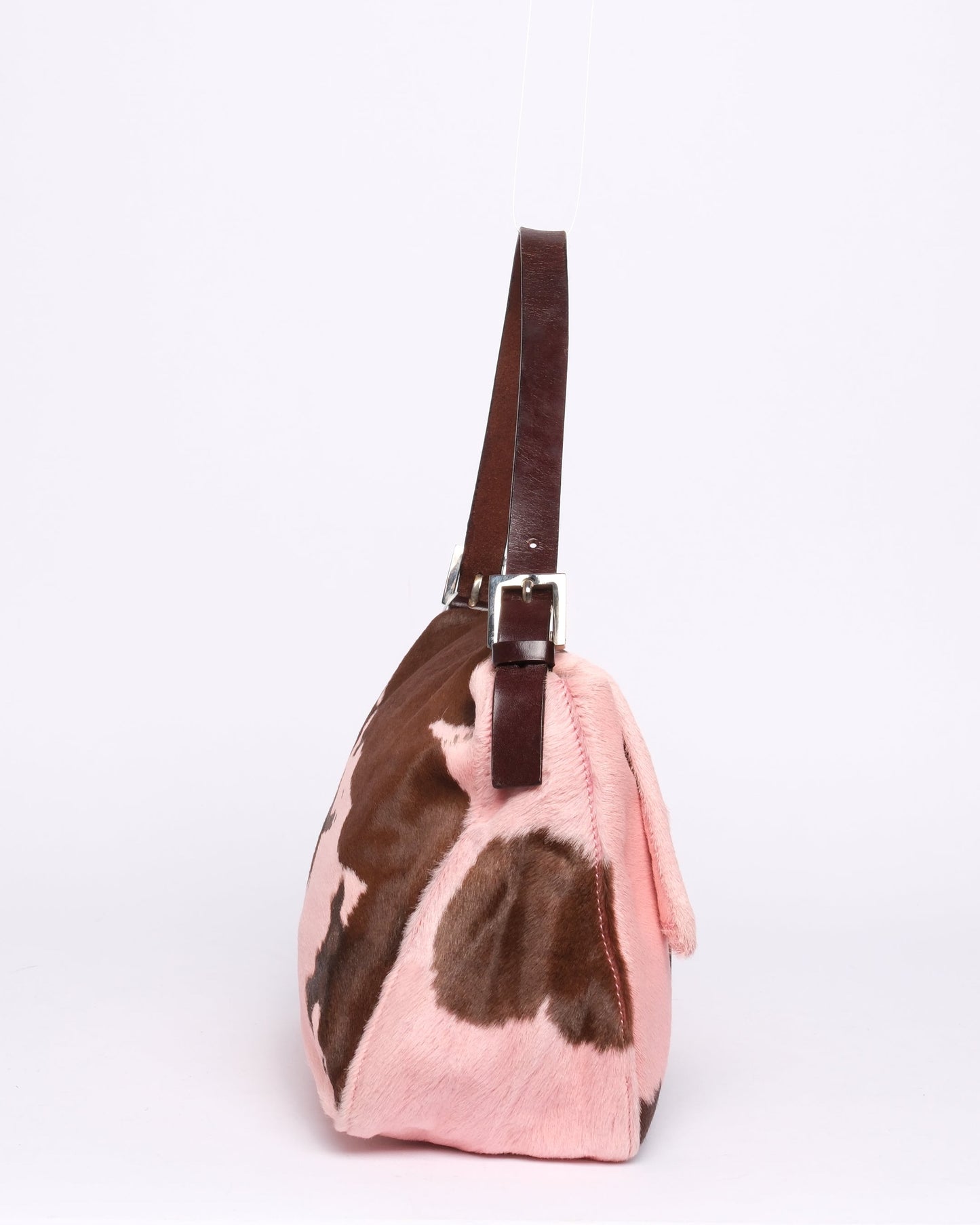Fendi Pink & Brown Pony-Hair Cow Printed Mamma Baguette