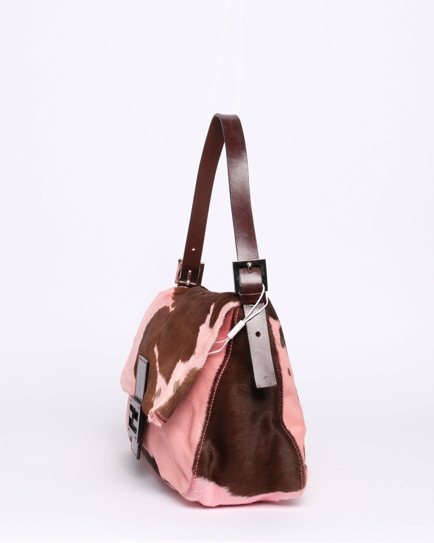 Fendi Pink & Brown Pony-Hair Cow Printed Mamma Baguette
