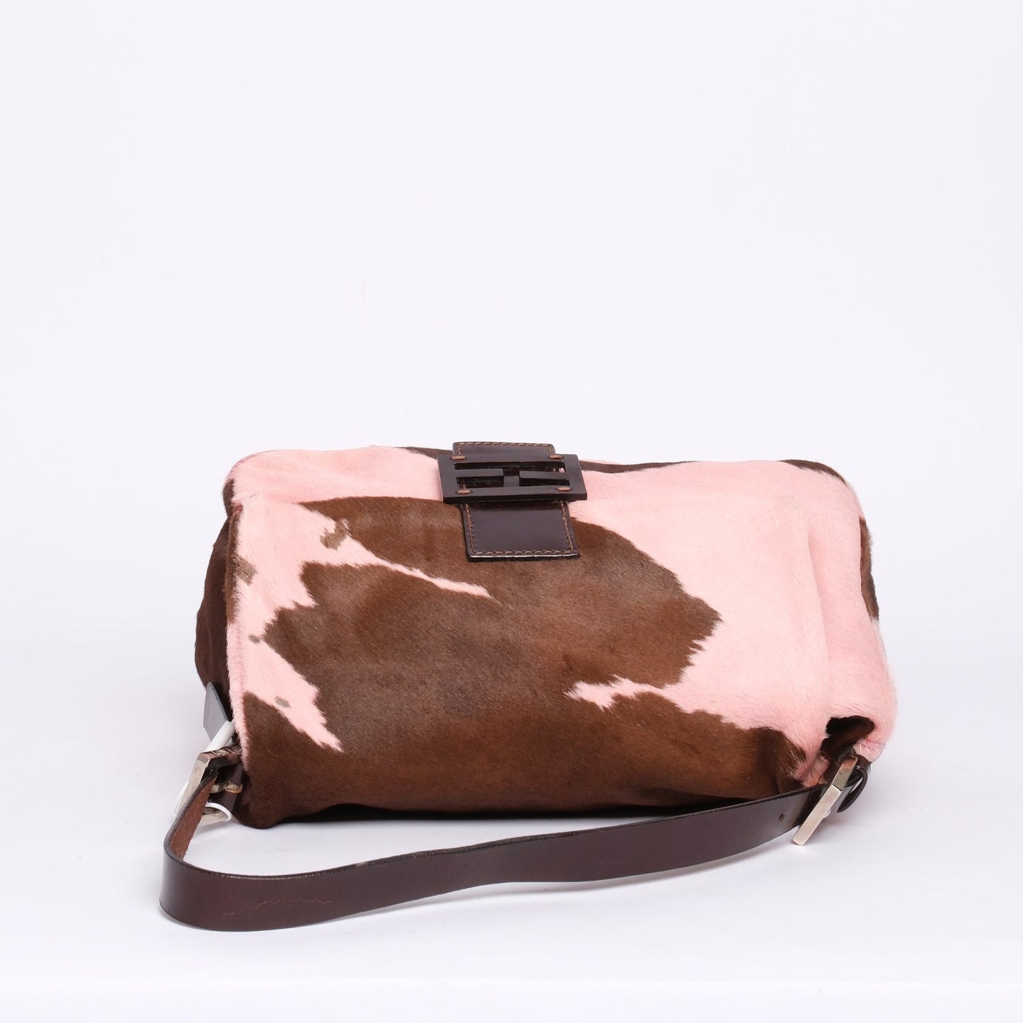Fendi Pink & Brown Pony-Hair Cow Printed Mamma Baguette