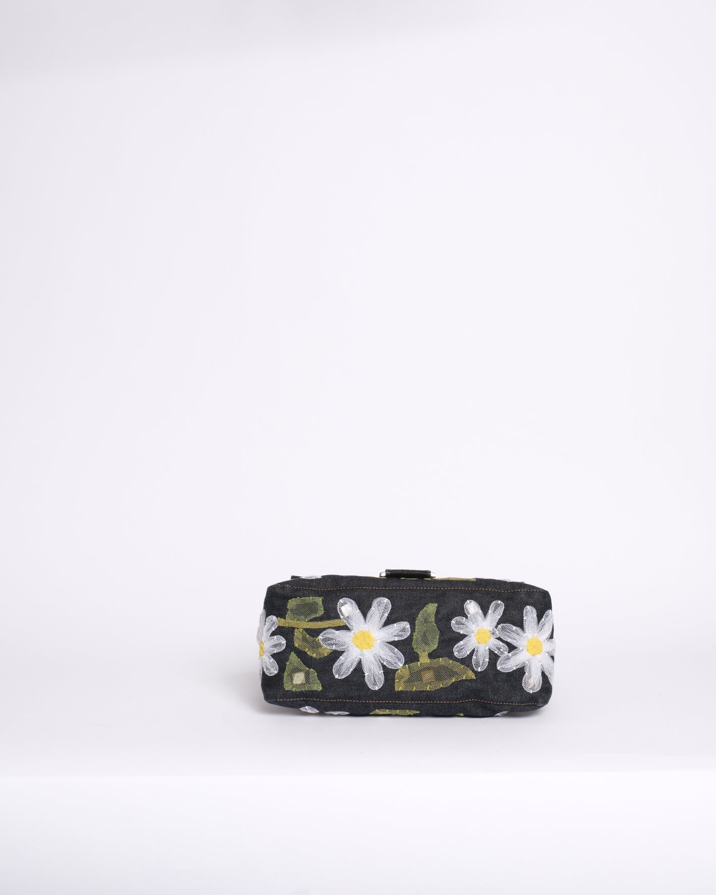 Fendi Denim Floral Embroidered Mamma Baguette Shoulder Bag