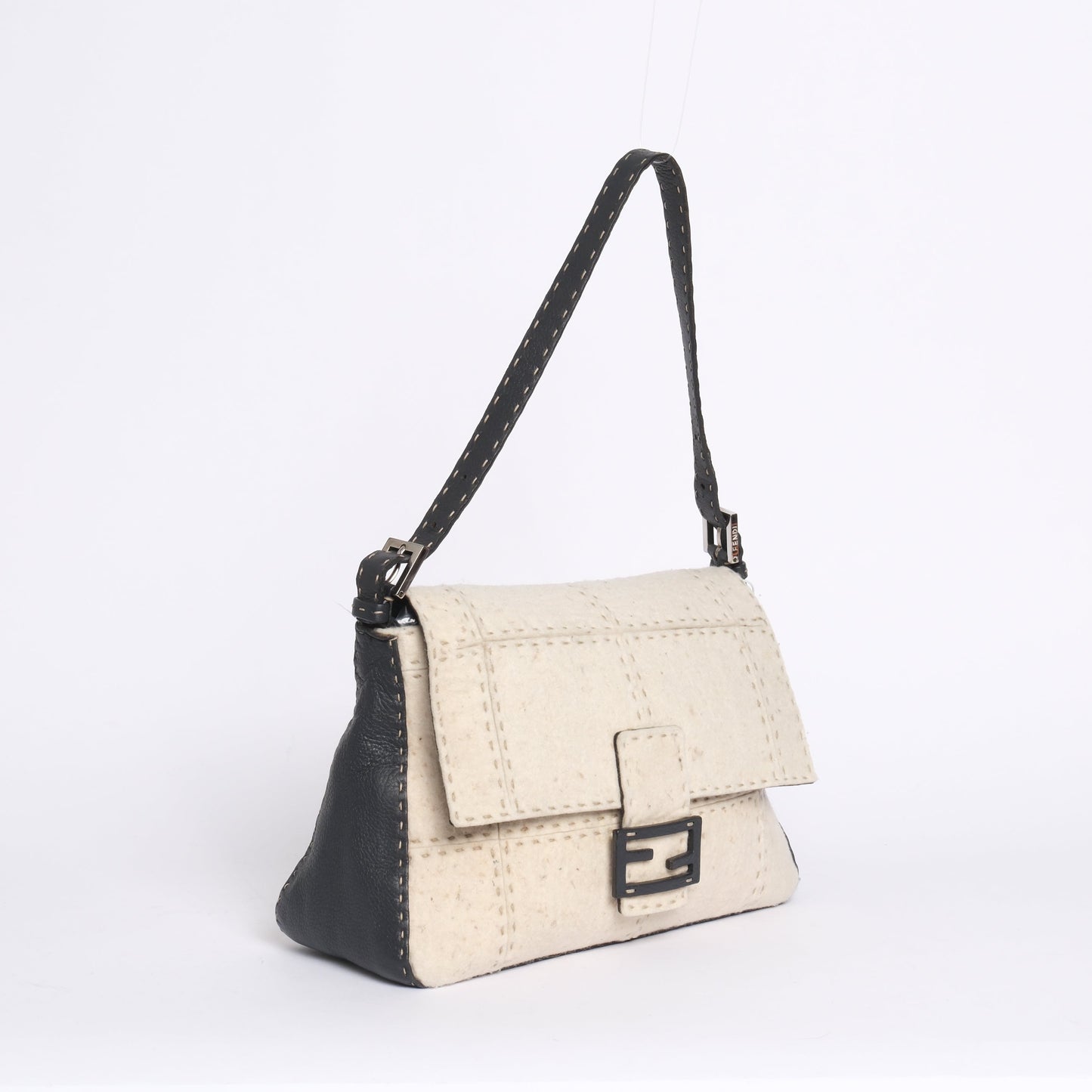 Fendi Ivory & Gray Wool & Leather Stitch Mamma Baguette