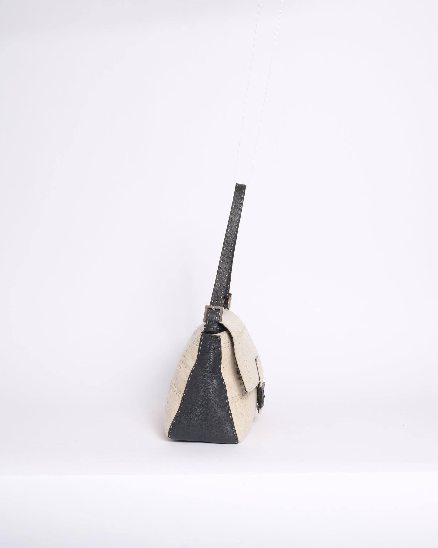 Fendi Ivory & Gray Wool & Leather Stitch Mamma Baguette