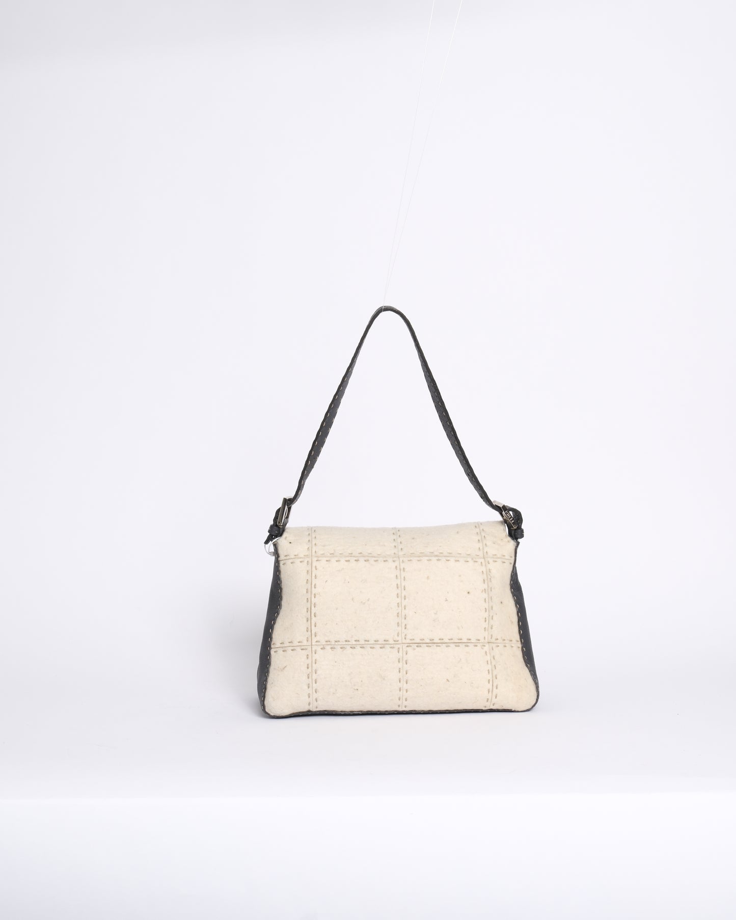 Fendi Ivory & Gray Wool & Leather Stitch Mamma Baguette