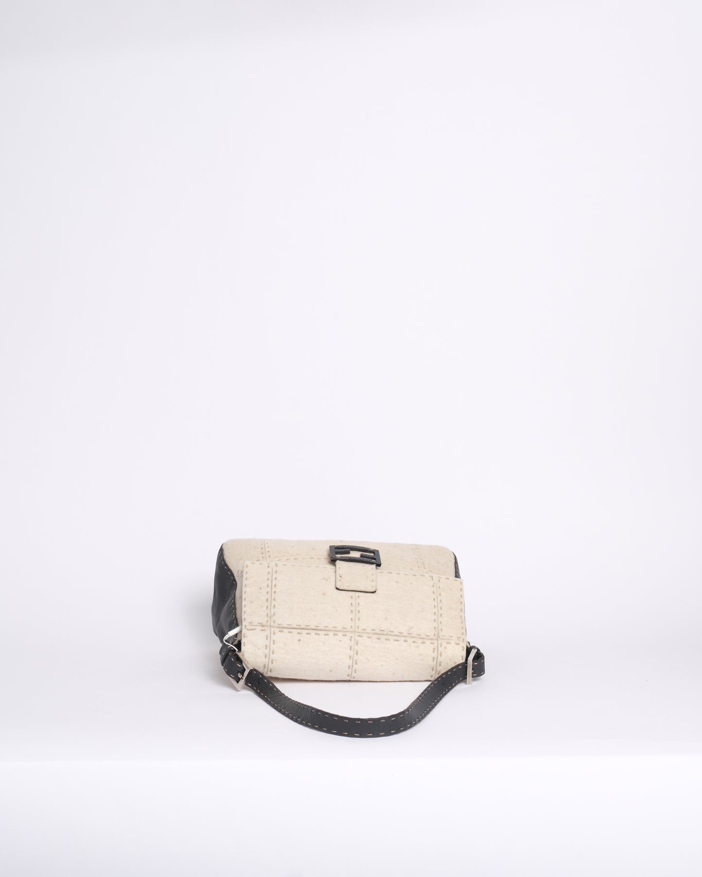 Fendi Ivory & Gray Wool & Leather Stitch Mamma Baguette