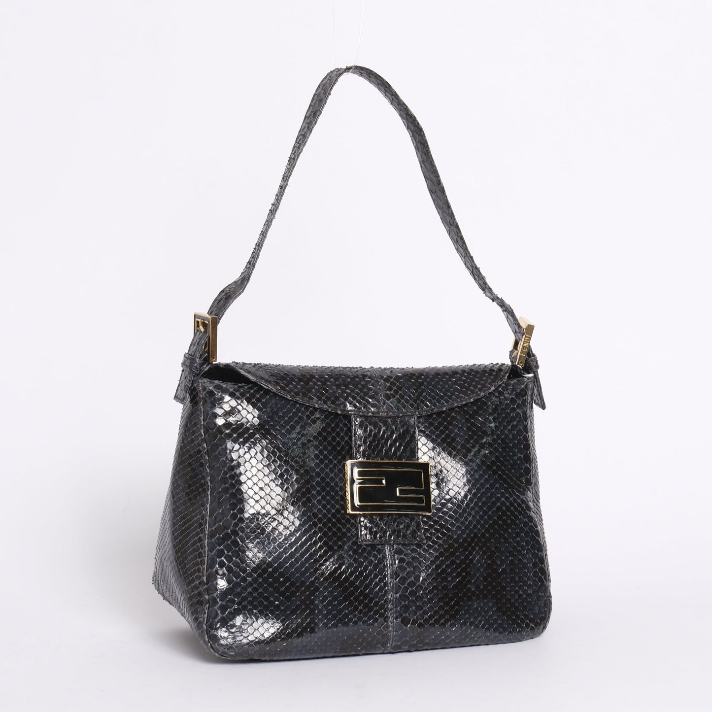 Fendi Black Python Leather Rounded Mamma Baguette