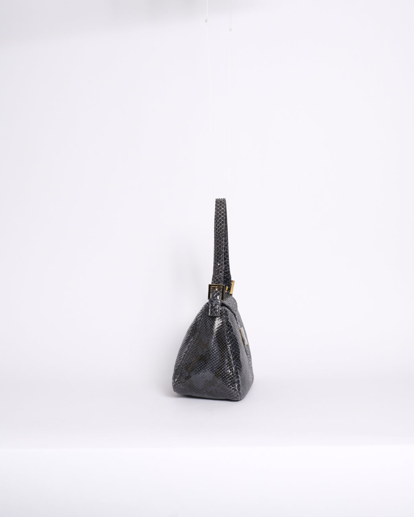 Fendi Black Python Leather Rounded Mamma Baguette