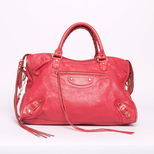 Balenciaga Red Pink Leather City Bag GHW