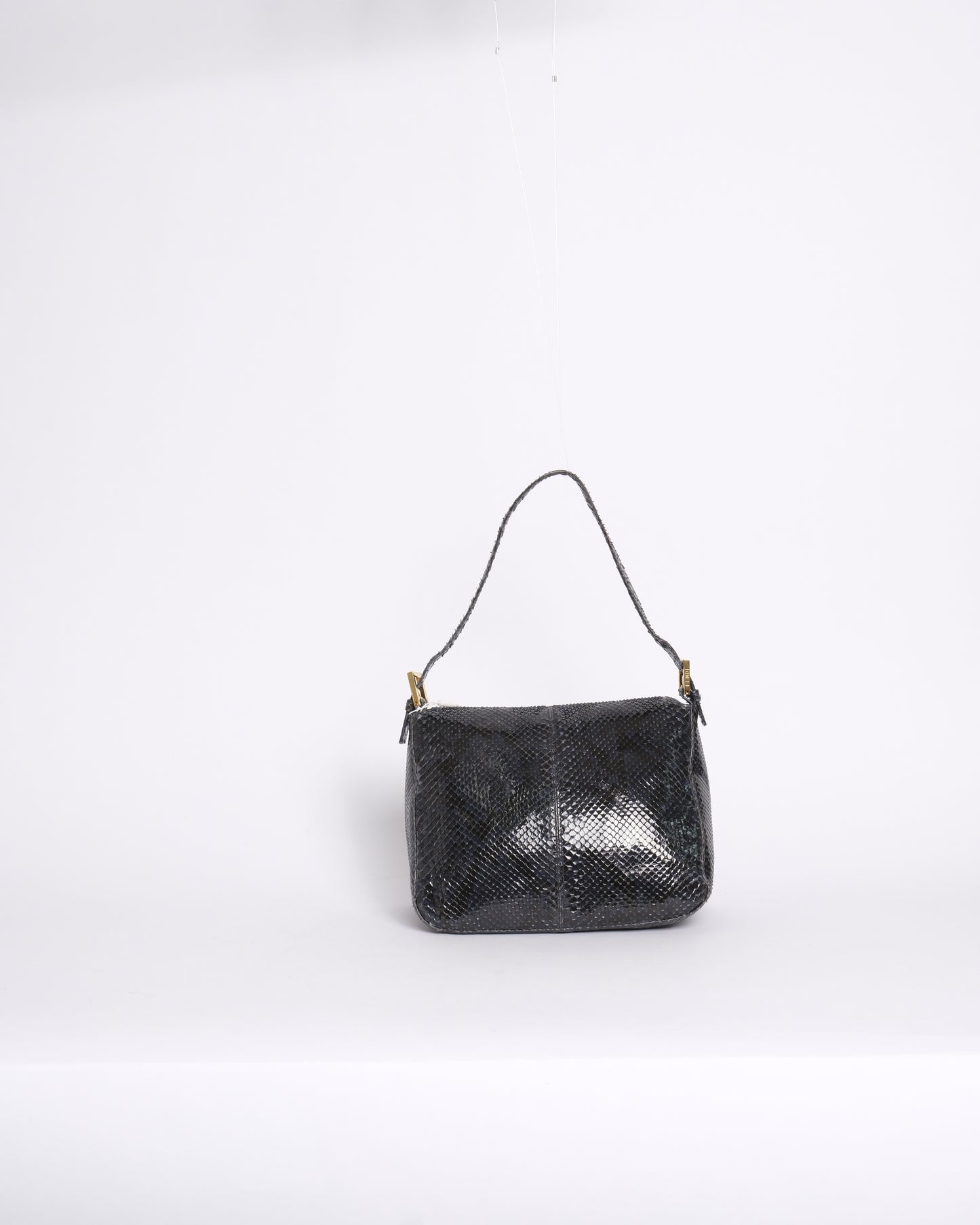 Fendi Black Python Leather Rounded Mamma Baguette