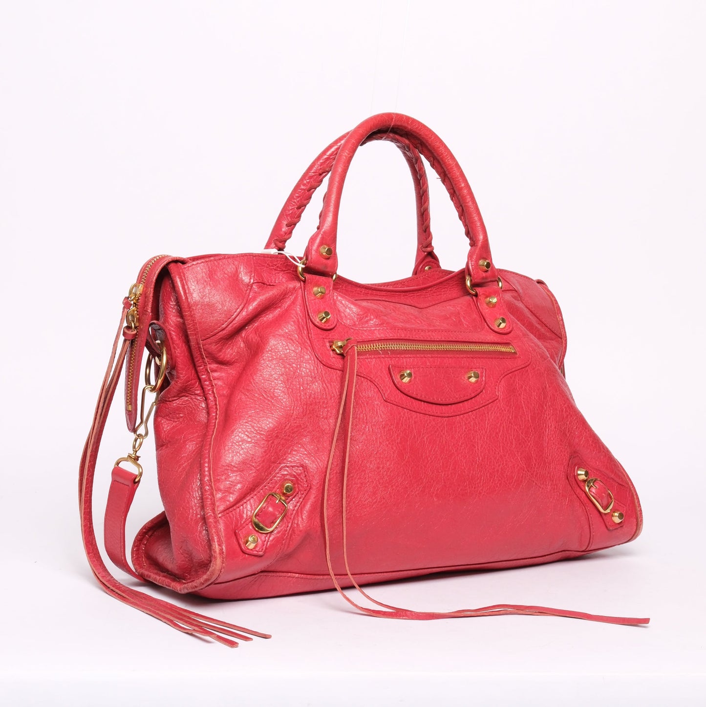 Balenciaga Red Pink Leather City Bag GHW