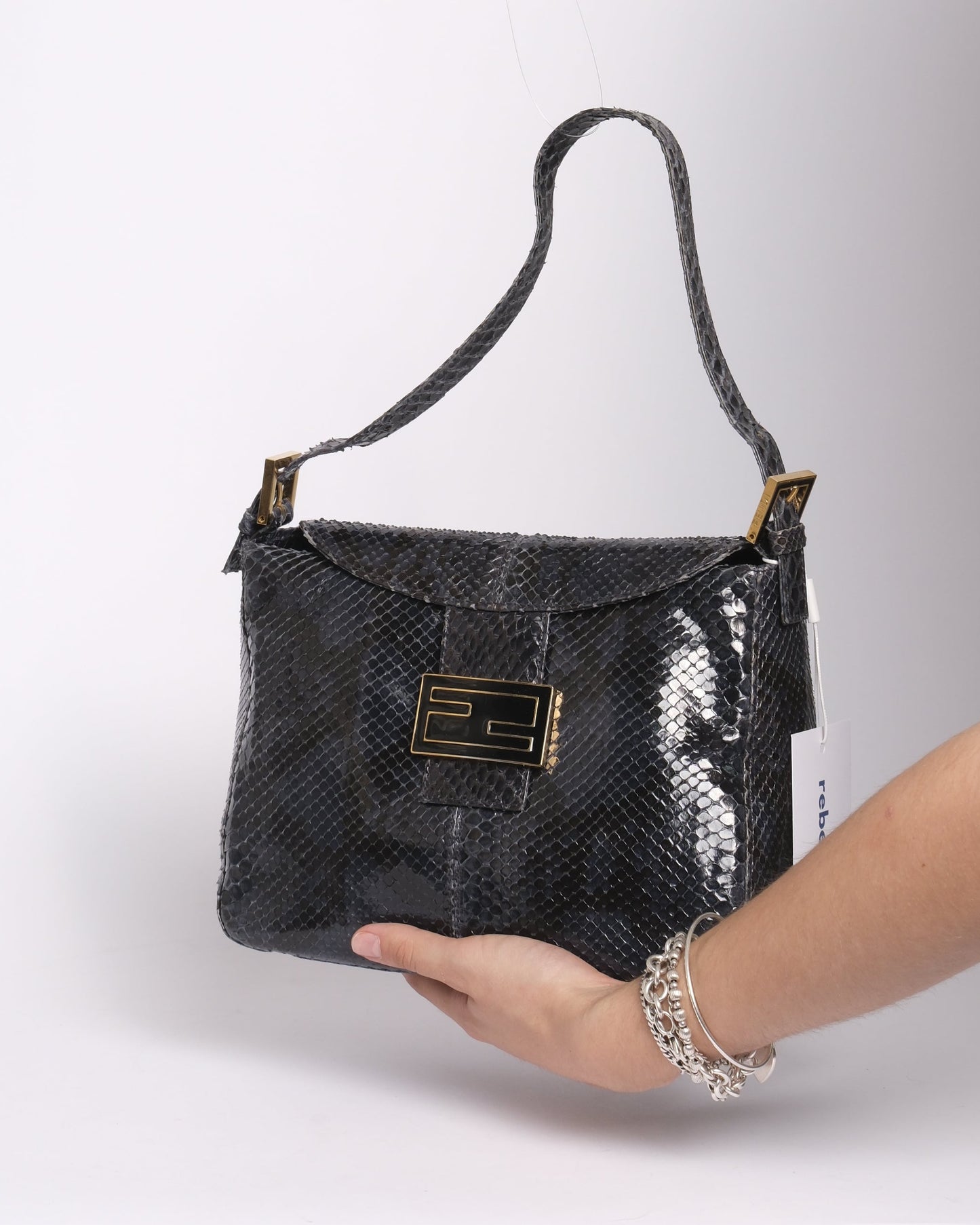 Fendi Black Python Leather Rounded Mamma Baguette