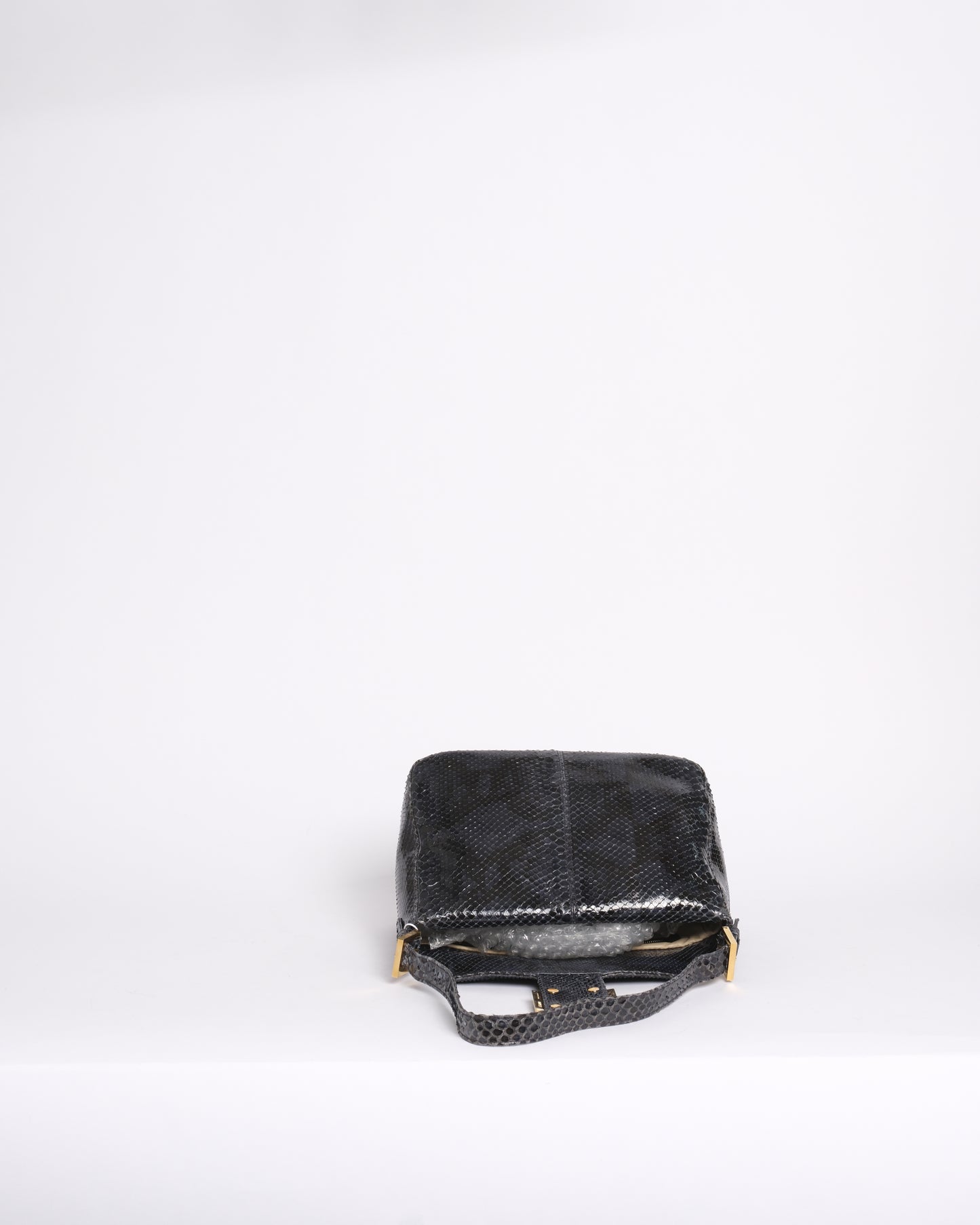 Fendi Black Python Leather Rounded Mamma Baguette