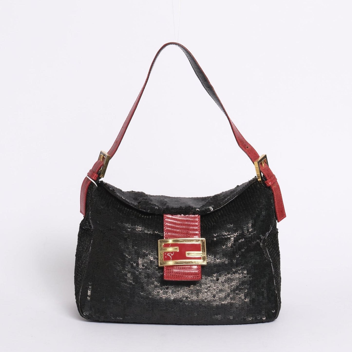 RARE Fendi Black Sequin Sequin Python Rounded Mamma Baguette