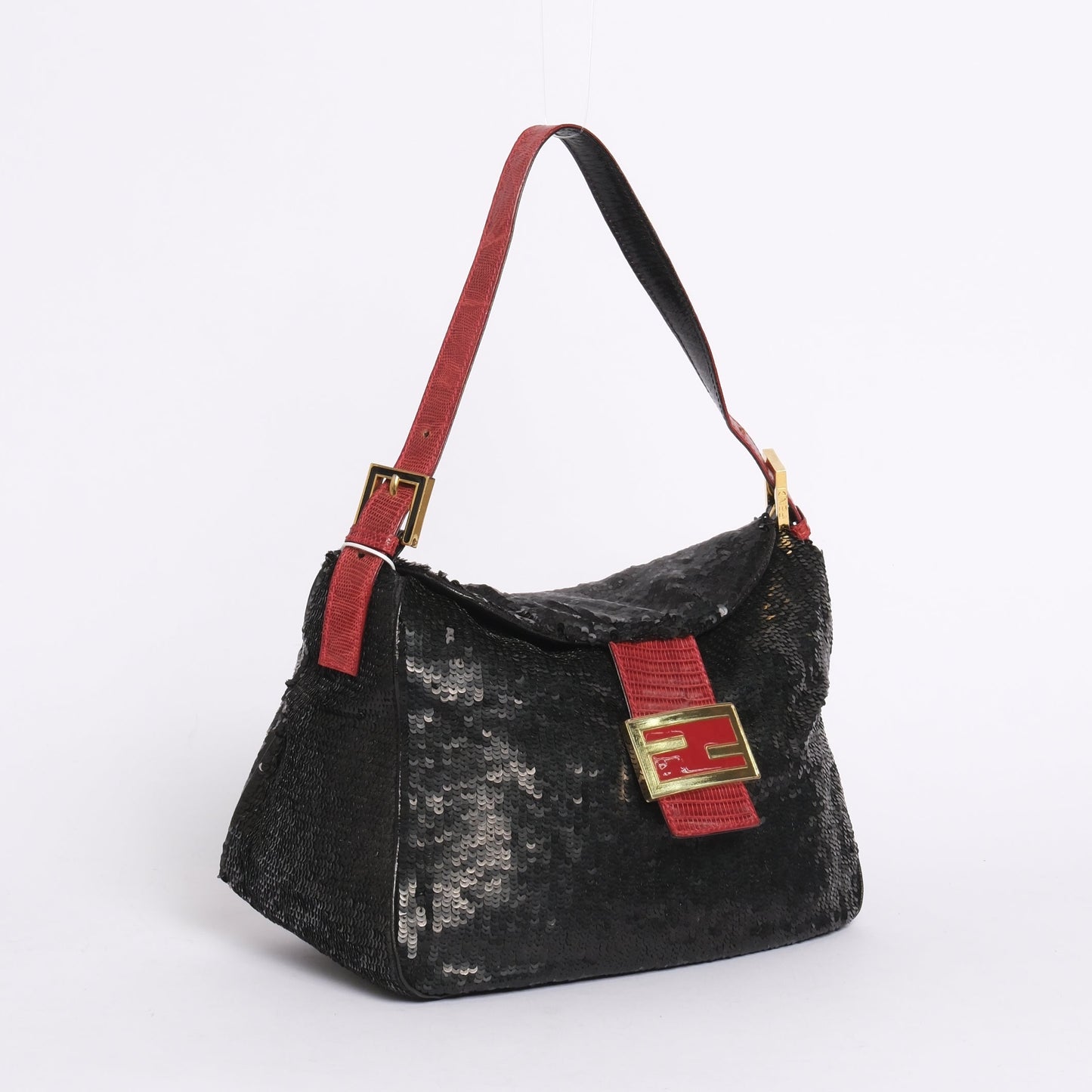 RARE Fendi Black Sequin Sequin Python Rounded Mamma Baguette