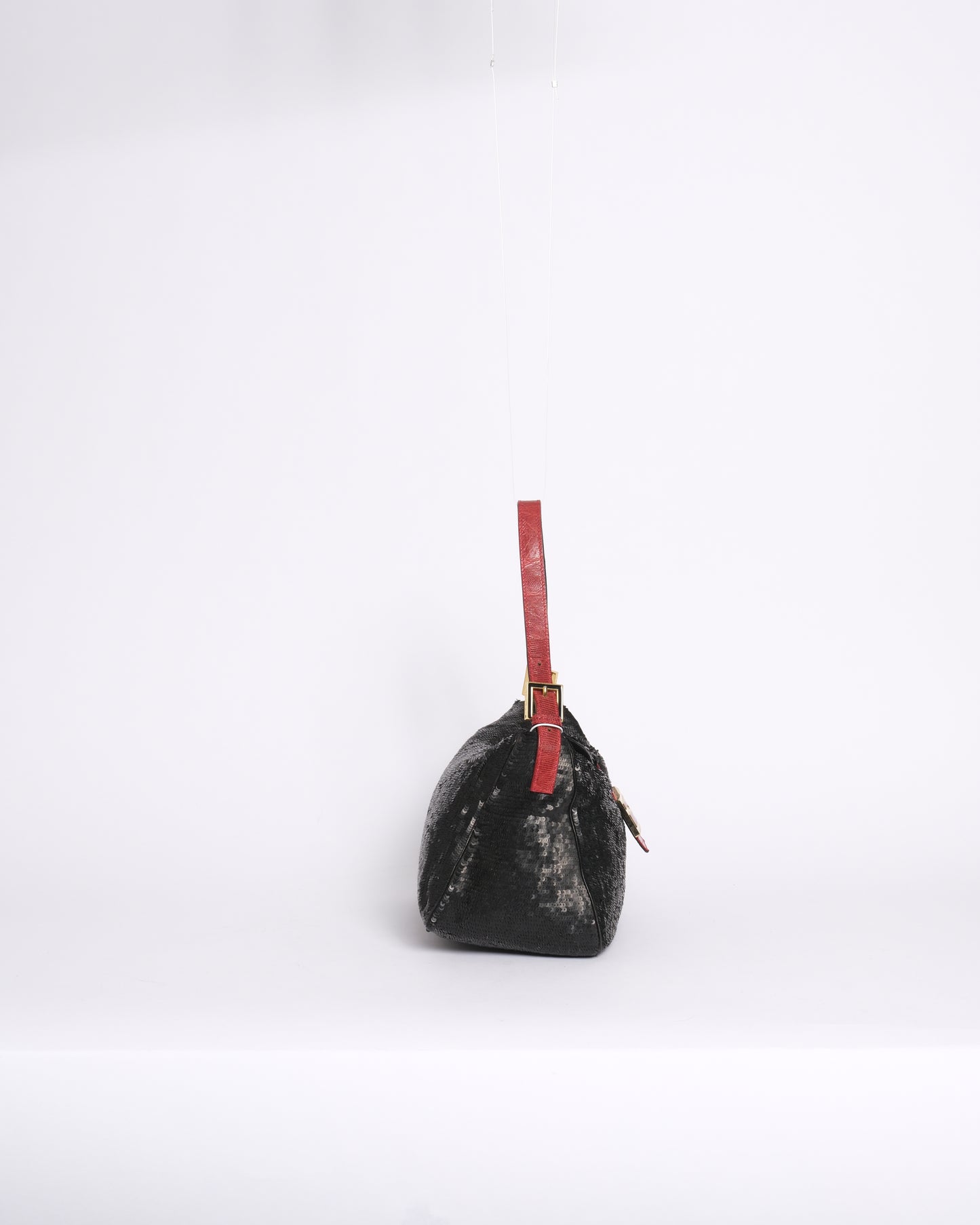 RARE Fendi Black Sequin Sequin Python Rounded Mamma Baguette