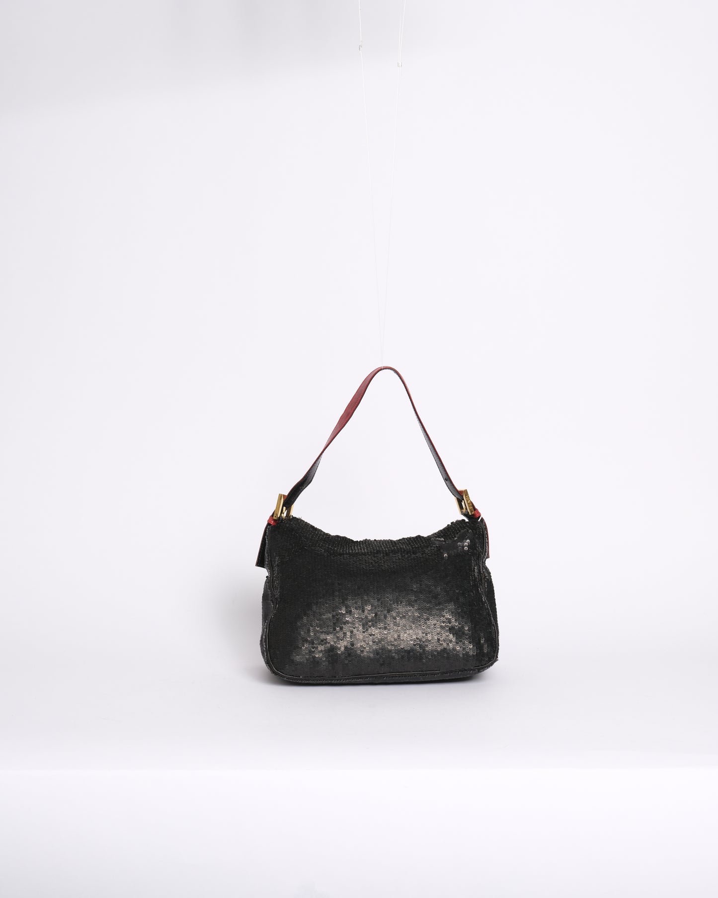 RARE Fendi Black Sequin Sequin Python Rounded Mamma Baguette