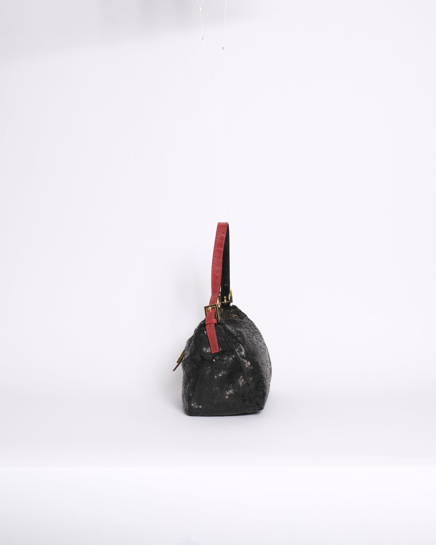 RARE Fendi Black Sequin Sequin Python Rounded Mamma Baguette