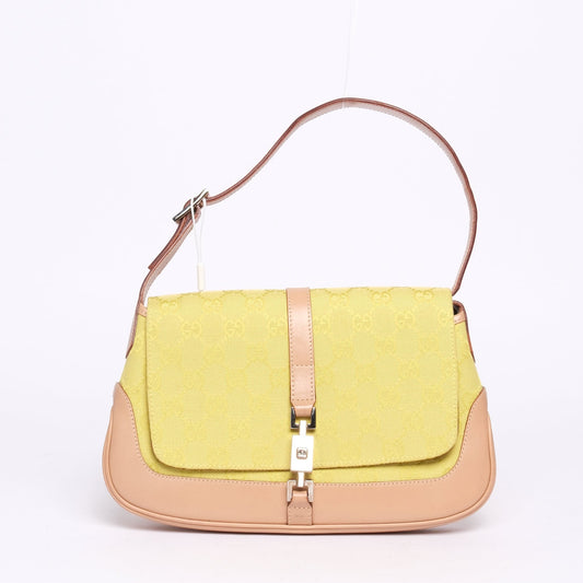 Gucci Green & Beige Canvas & Leather Jackie Shoulder Bag