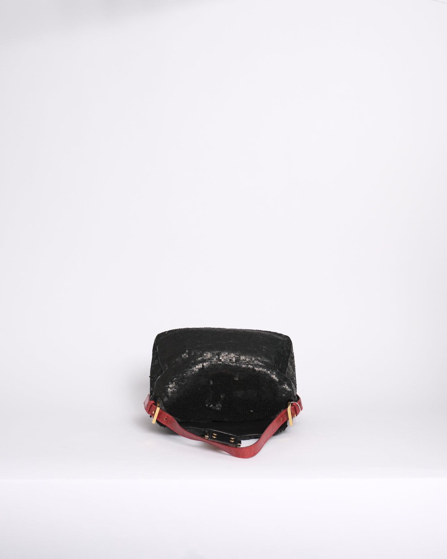 RARE Fendi Black Sequin Sequin Python Rounded Mamma Baguette