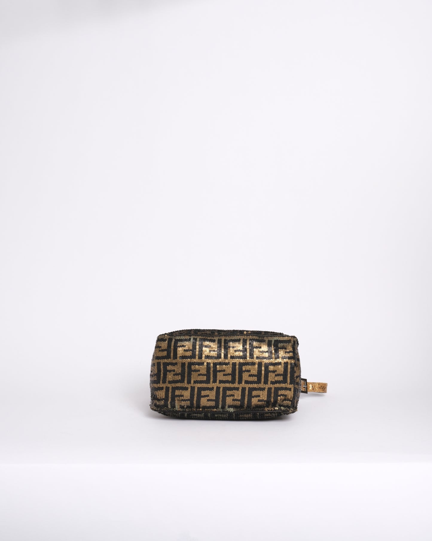 RARE Fendi Black & Gold Sequin Zucca Rounded Mamma Baguette Shoulder Bag