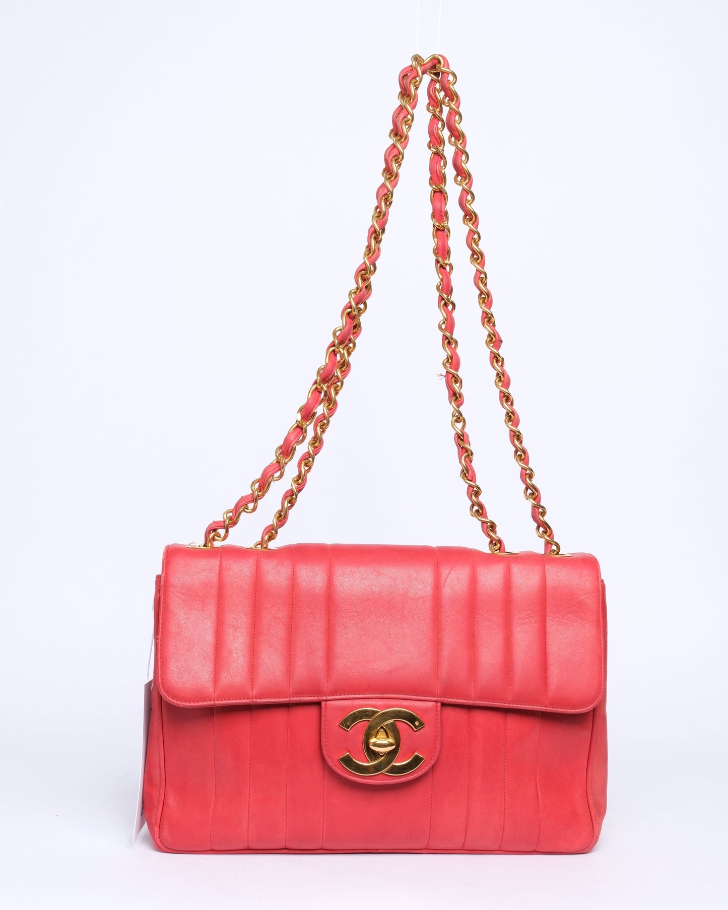 Chanel Red Lambskin Leather Vertical Quilted Jumbo Flap GHW