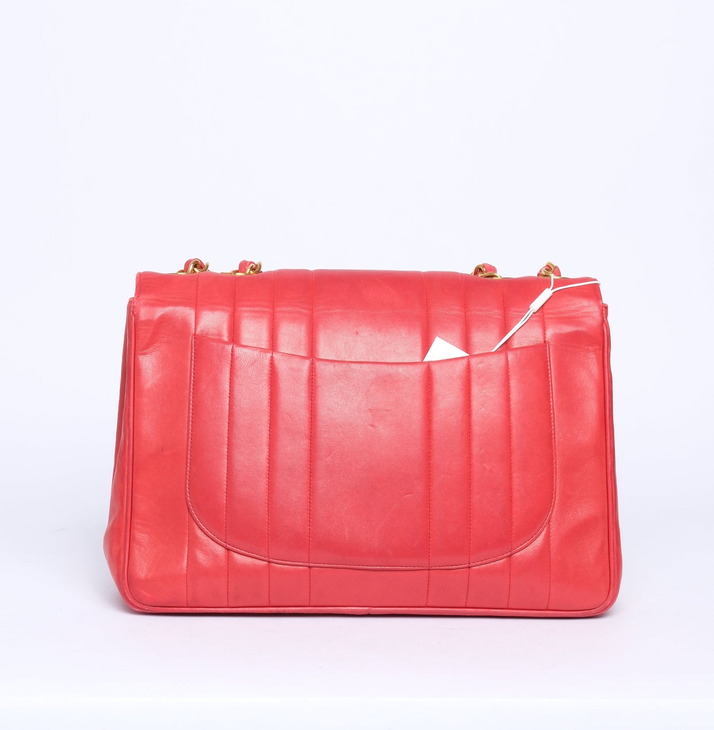 Chanel Red Lambskin Leather Vertical Quilted Jumbo Flap GHW