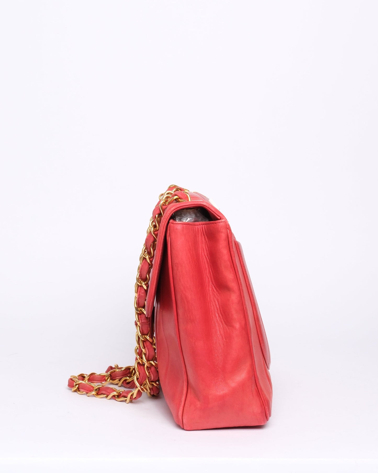 Chanel Red Lambskin Leather Vertical Quilted Jumbo Flap GHW