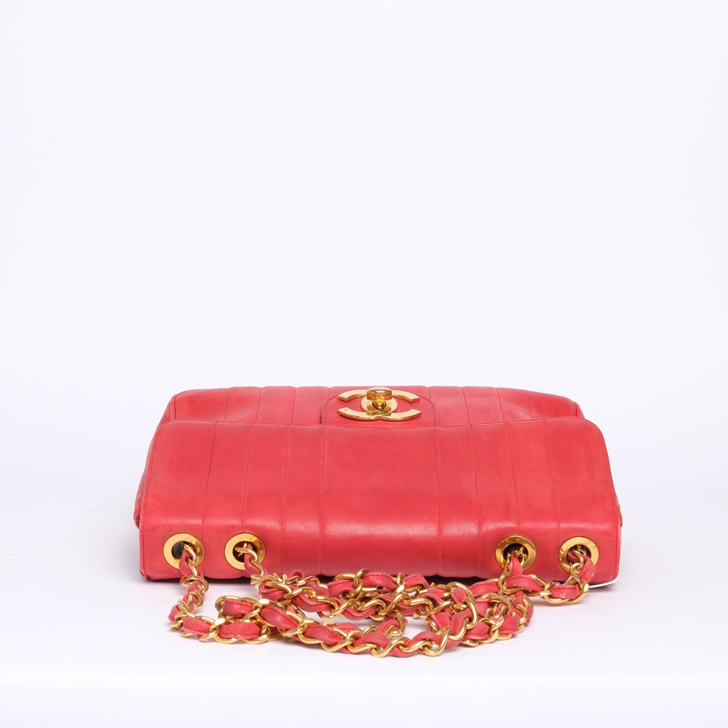 Chanel Red Lambskin Leather Vertical Quilted Jumbo Flap GHW