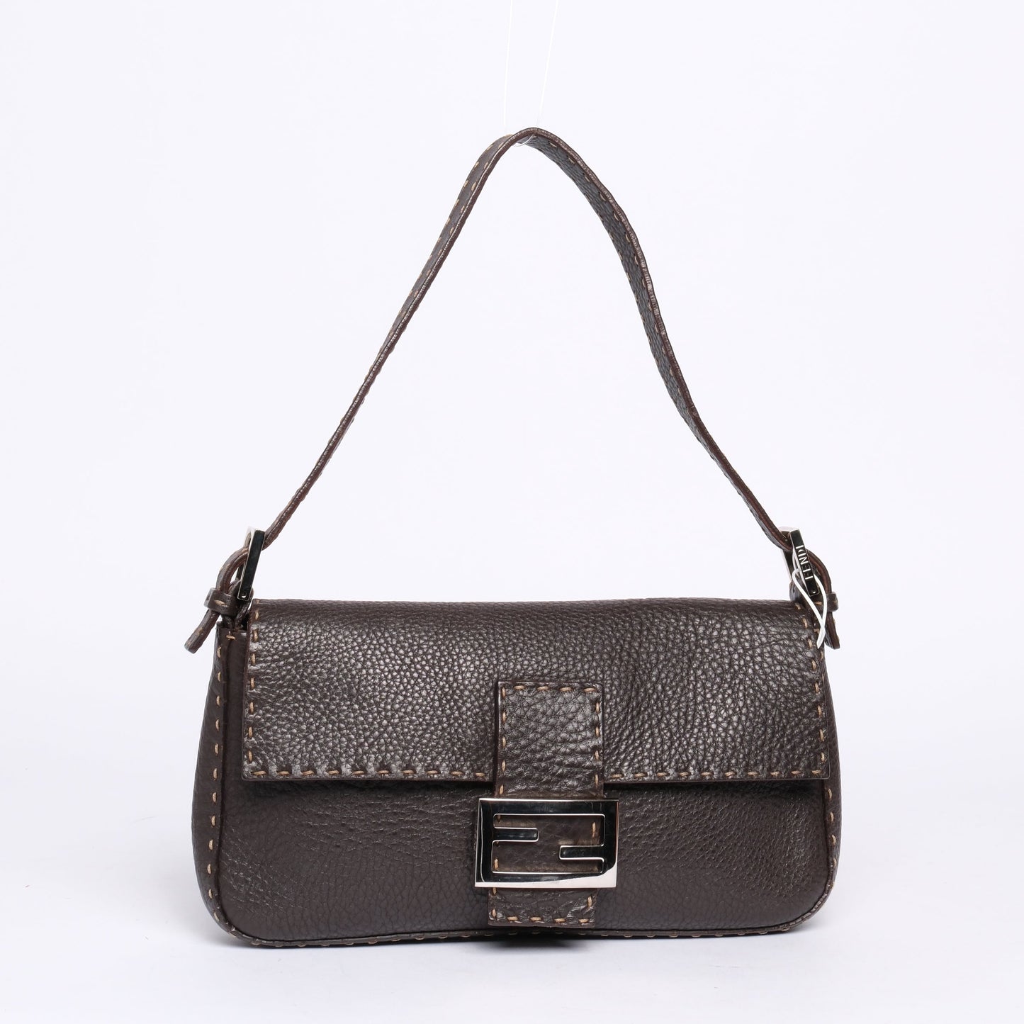 Fendi Brown Leather Selleria Baguette Shoulder Bag SHW