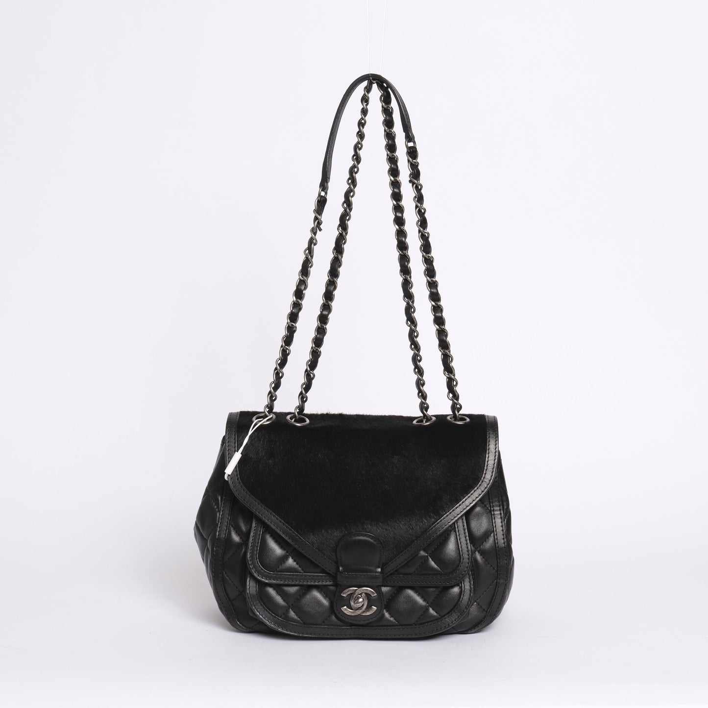 Chanel Black Lambskin Leather & Pony Hair Quilted Paris-Salzburg Saddle Bag