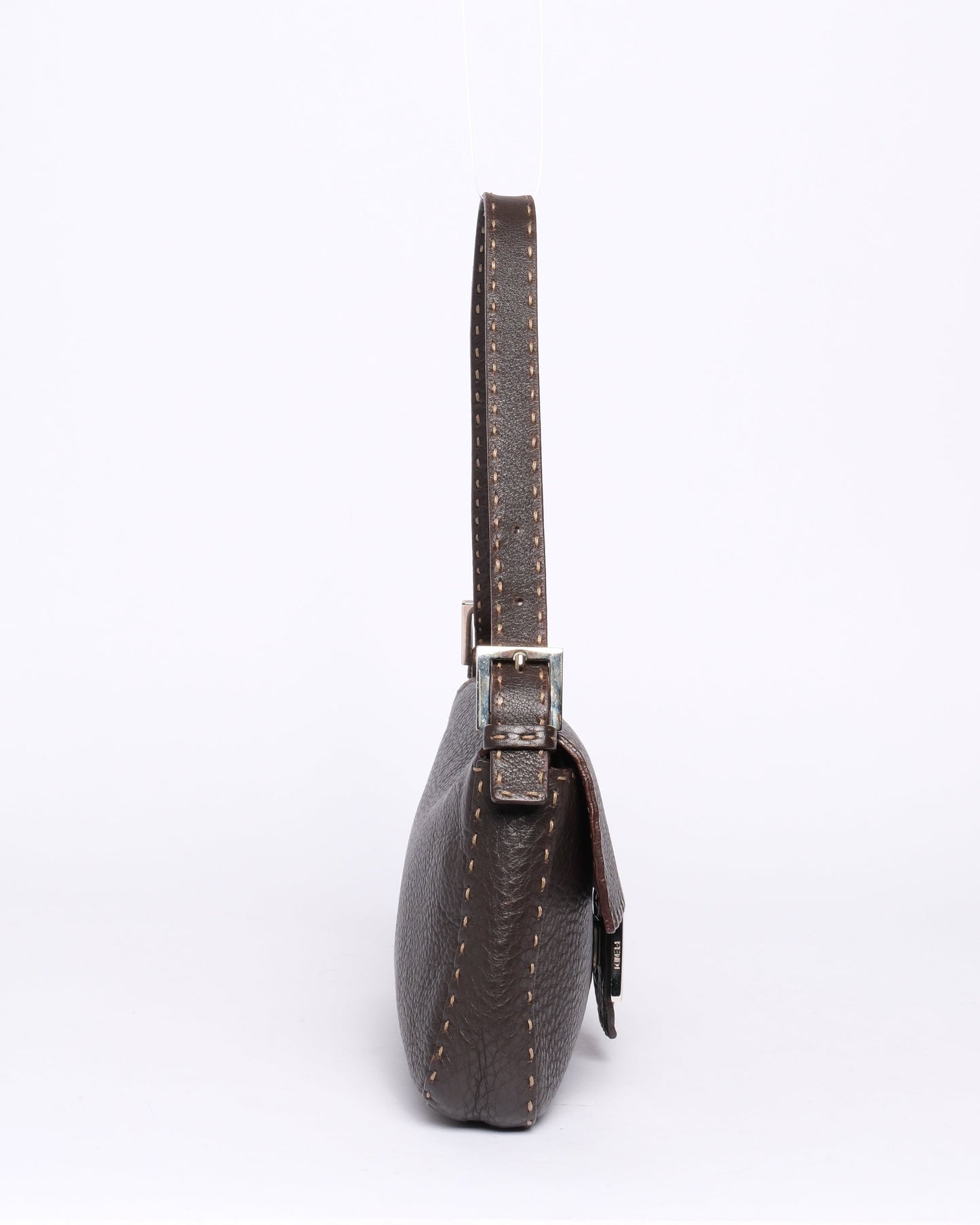 Fendi Brown Leather Selleria Baguette Shoulder Bag SHW