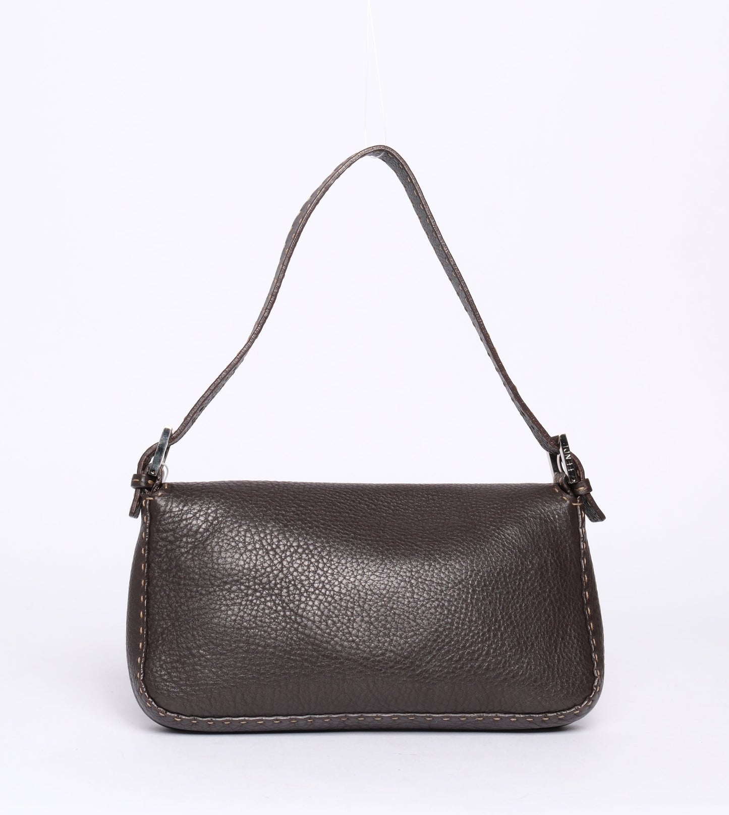 Fendi Brown Leather Selleria Baguette Shoulder Bag SHW