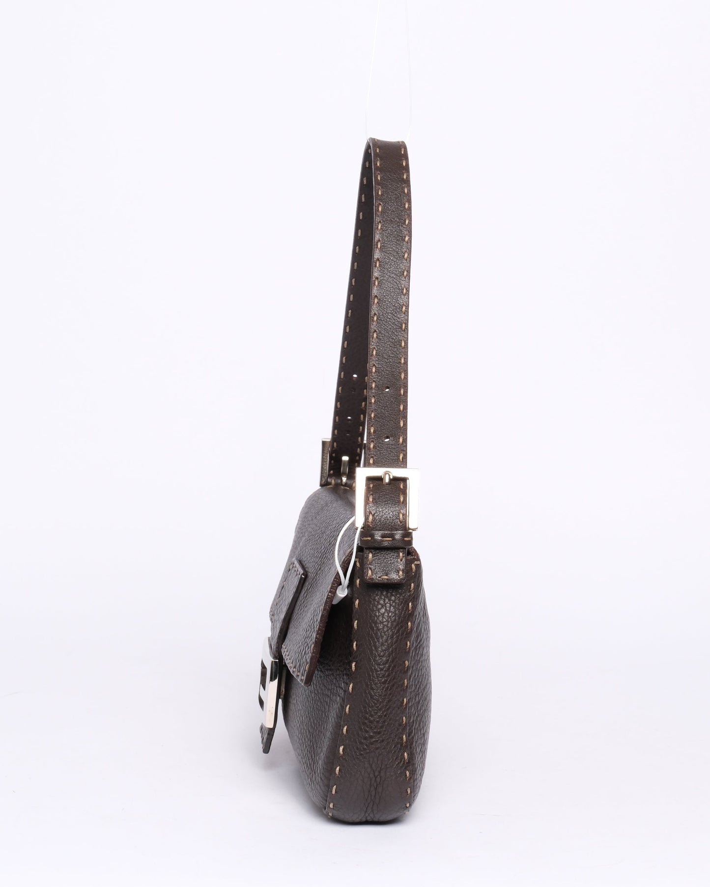 Fendi Brown Leather Selleria Baguette Shoulder Bag SHW
