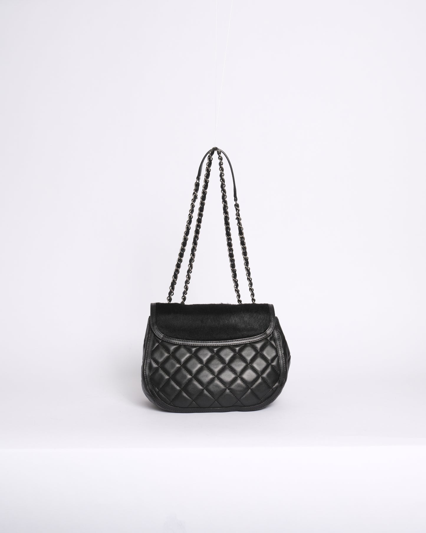 Chanel Black Lambskin Leather & Pony Hair Quilted Paris-Salzburg Saddle Bag