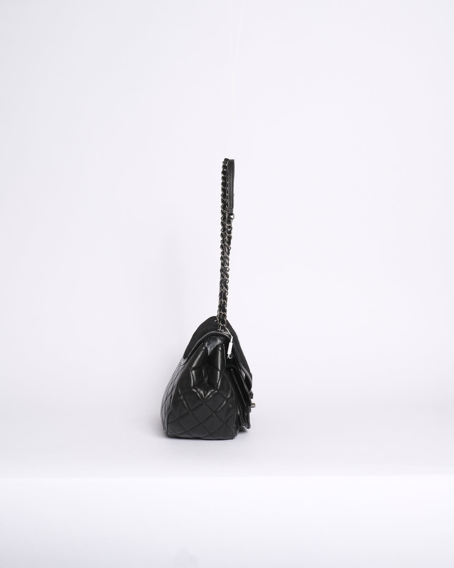 Chanel Black Lambskin Leather & Pony Hair Quilted Paris-Salzburg Saddle Bag