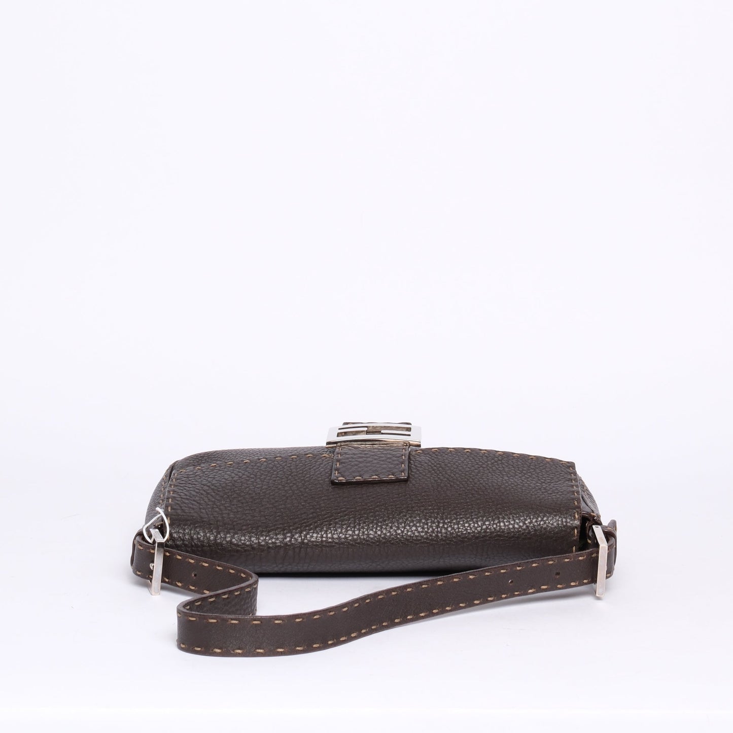 Fendi Brown Leather Selleria Baguette Shoulder Bag SHW