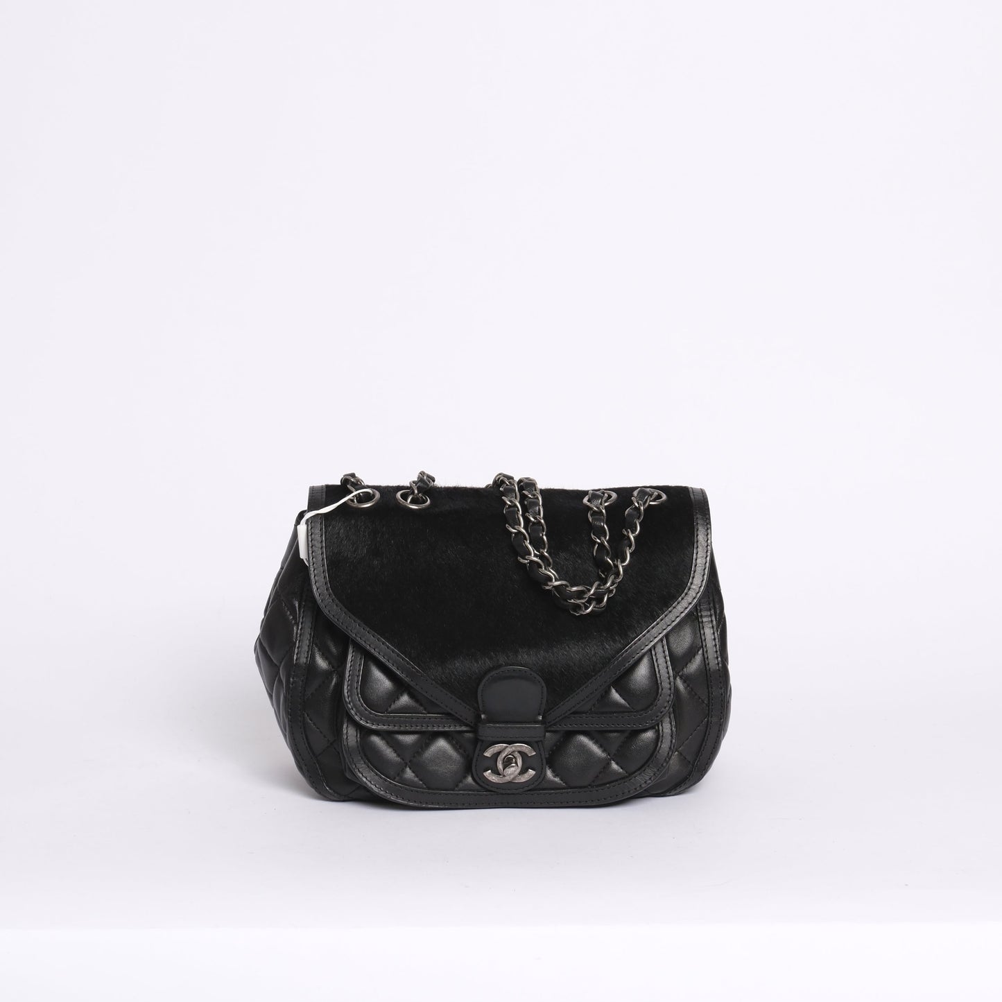 Chanel Black Lambskin Leather & Pony Hair Quilted Paris-Salzburg Saddle Bag