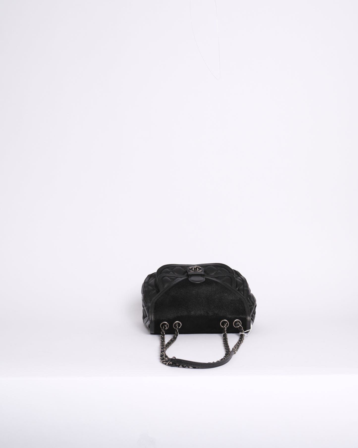 Chanel Black Lambskin Leather & Pony Hair Quilted Paris-Salzburg Saddle Bag