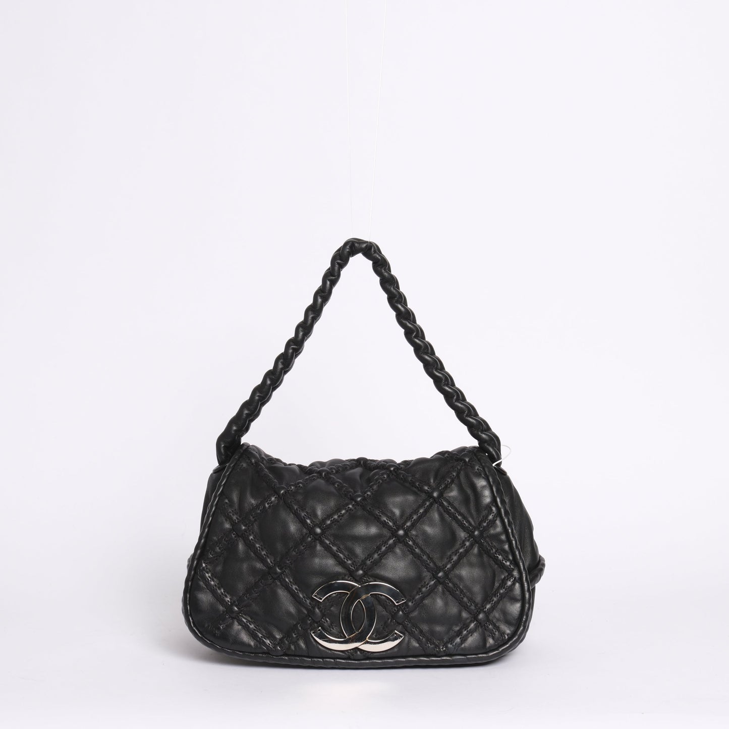 Chanel Black Lambskin Leather Hidden Flap Braided Handle